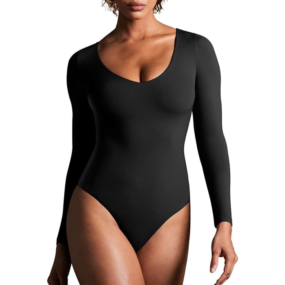 IUGA LS Women Tummy Control Shapewear Bodysuit V Neck Sexy Chic SZ XL:NWOT
